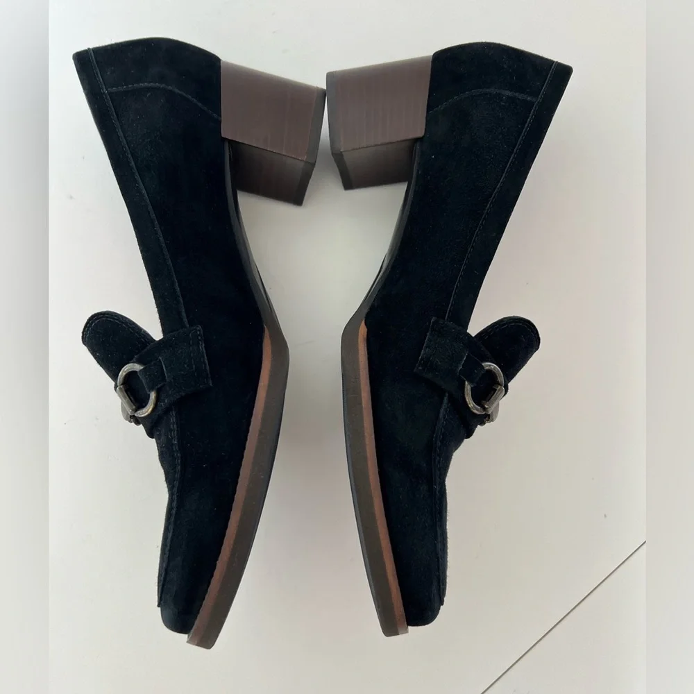 Pas De Rouge‎ Flavia 2508 Horse Bit Round Toe Black Suede Slip-On Heeled Loafer